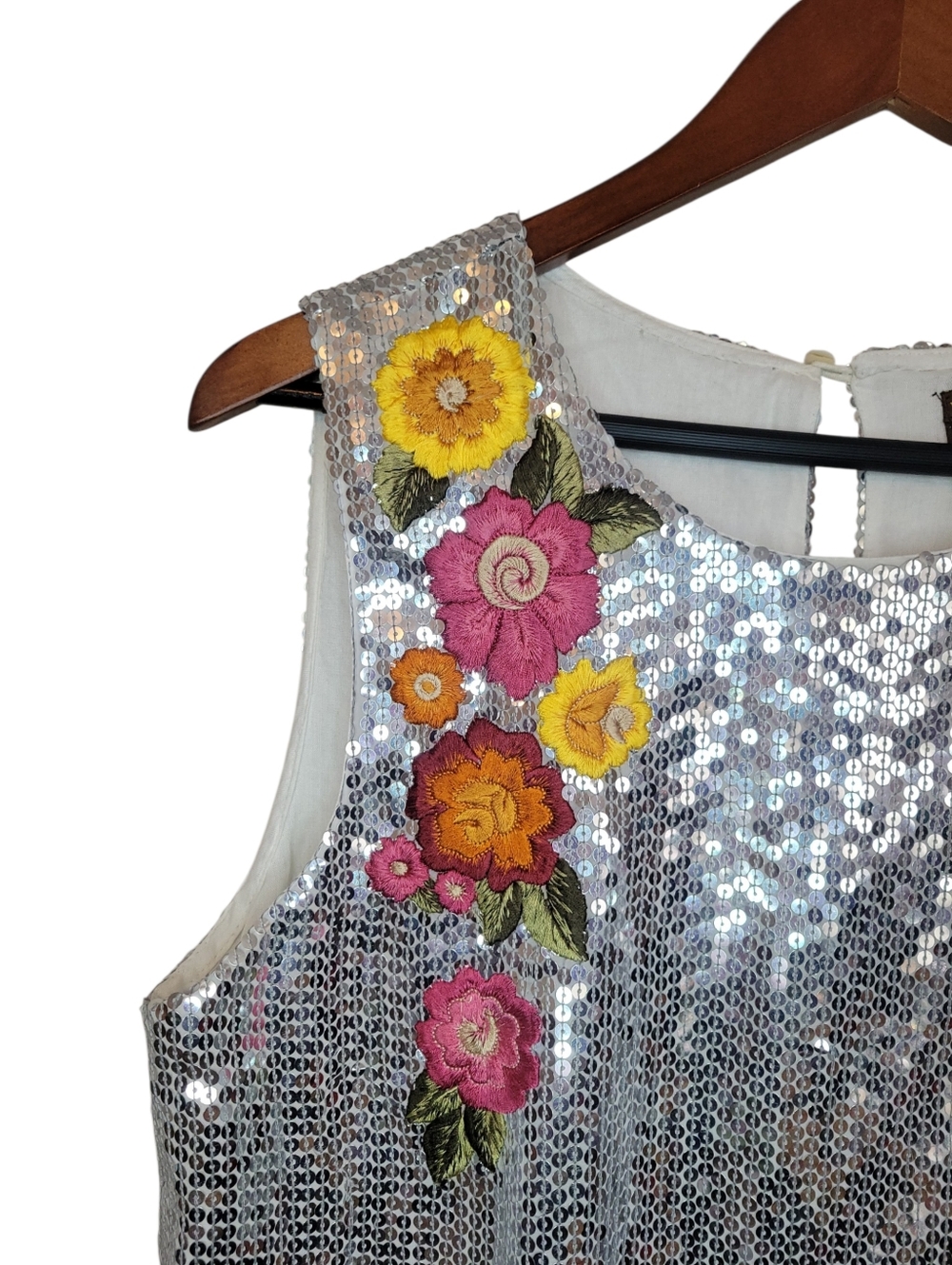 Anthropologie Varun Bahl NWT Sequin Floral Embroidered Shift Dress Medium - Picture 6 of 14